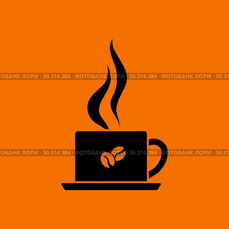 Smoking Cofee Cup Icon. Black on Orange Background. Vector Illustration. Стоковая иллюстрация, агентство Ingram Publishing / Фотобанк Лори