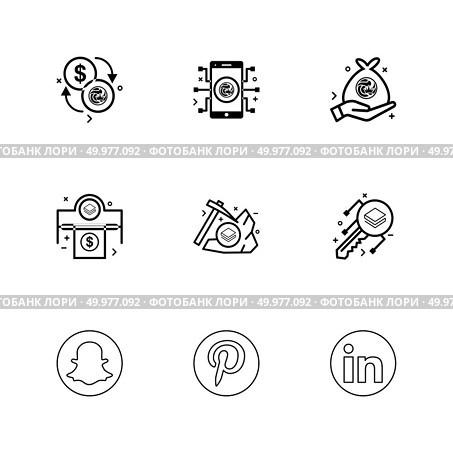 snapchat , pintrest , linkedin , Nexus , nxs , crypto , currency , crypto cuurency , money , exchange , coin , dollar , graph , icon, vector, design,  flat,  collection, style, creative,  icons. Стоковая иллюстрация, агентство Ingram Publishing / Фотобанк Лори