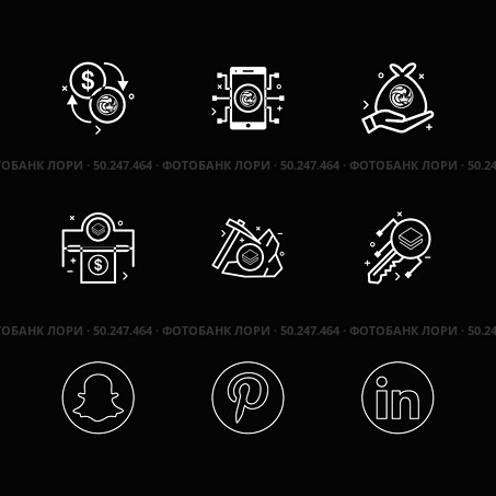 snapchat , pintrest , linkedin , Nexus , nxs , crypto , currency , crypto cuurency , money , exchange , coin , dollar , graph , icon, vector, design,  flat,  collection, style, creative,  icons. Стоковая иллюстрация, агентство Ingram Publishing / Фотобанк Лори