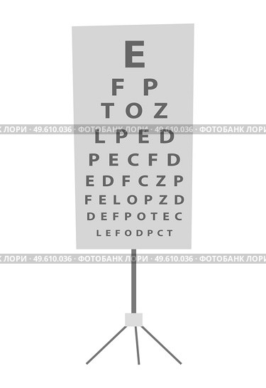 Snellen hart vector illustration. Equipment for examination of eyesight isolated on white background. Table with letters and symbols on an iron stand. Element of the ophthalmologist s office interior. Snellen hart vector illustration. Equipment to examine of eyesight isolated on white background. Стоковая иллюстрация, агентство Ingram Publishing / Фотобанк Лори