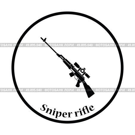 Sniper rifle icon. Thin circle design. Vector illustration. Стоковая иллюстрация, агентство Ingram Publishing / Фотобанк Лори