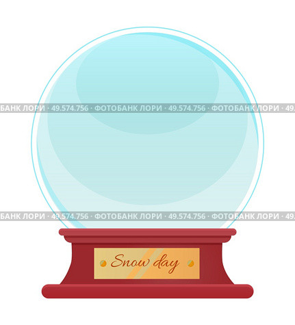 Snow globe, isolated bauble made of glass with pedestal of wood. Empty ball with inscription on label. Decoration in winter season and christmas time. Toy for kids and adults flat style vector. Snow Globe with Wooden Pedestal and Inscription. Стоковая иллюстрация, агентство Ingram Publishing / Фотобанк Лори