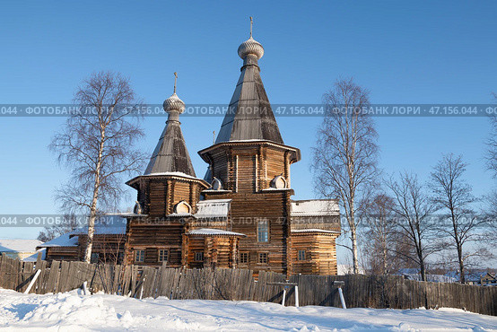 Собор Успения Пресвятой Богородицы (1711-1717гг) солнечным мартовским днем. Кемь, Карелия. Стоковое фото, фотограф Виктор Карасев / Фотобанк Лори