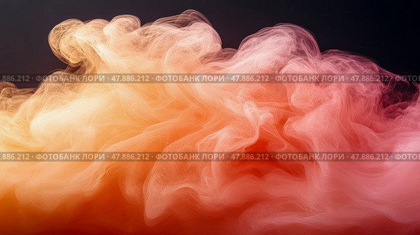 Soft orange and pink smoke wisps dance and blend together, forming an eye-catching abstract composition on a dark backdrop. Стоковое AI-изображение, AI-художник Данила Большаков / Фотобанк Лори