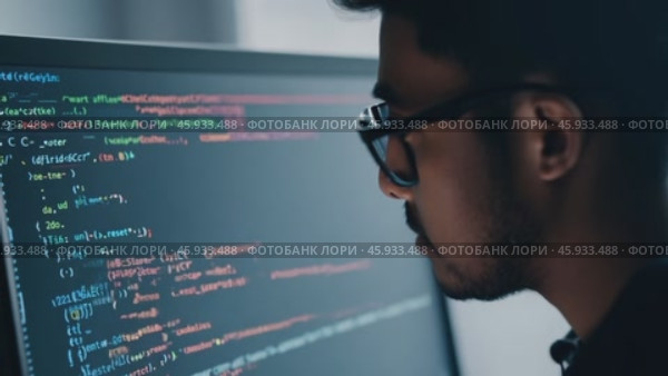 Software developer analyzing code on computer screen. Стоковое видео, видеограф Данил Руденко / Фотобанк Лори