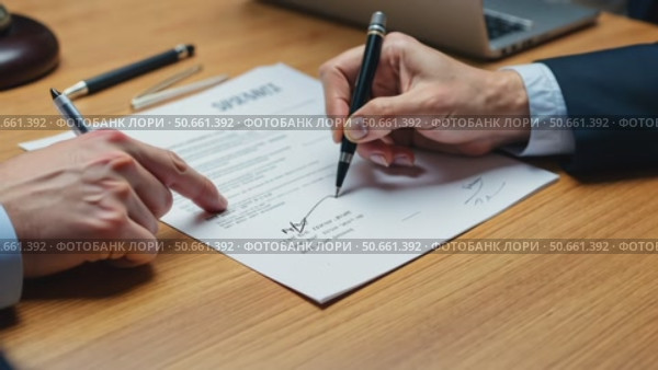 Solicitor pointing at contract showing client where to write signature. Стоковое AI-видео, аниматор Sergey Grishin / Фотобанк Лори