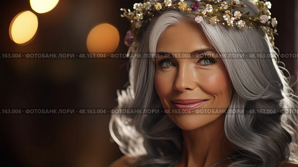sophisticated pretty grey haired woman ai generated. Стоковое AI-изображение, AI-художник Vectorwin / Фотобанк Лори