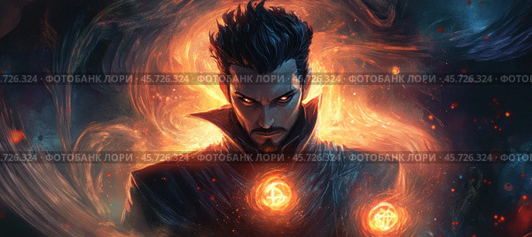 Sorcerer conjuring magic in a mystical universe. Стоковое AI-изображение, AI-художник Юрий Поздников / Фотобанк Лори