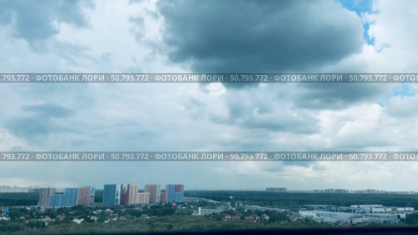 Soviet Moscow skyscrapers at summer night Cityscape before storm. Bird's eye view. Стоковое видео, видеограф Zita Khasanova / Фотобанк Лори