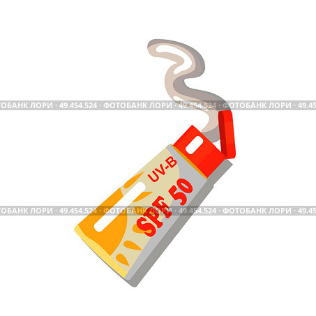 SPF cream isolated for summer relaxation on beach. Vector colorful illustration in flat design of open tube with cosmetic for sun protection. SPF Cream Isolated for Summer Relaxation on Beach. Стоковая иллюстрация, агентство Ingram Publishing / Фотобанк Лори