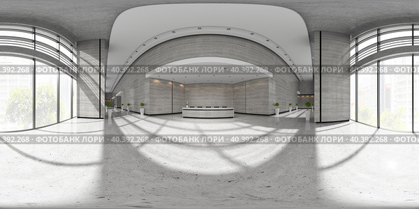 Spherical 360 panorama projection Interior of reception 3D illustration. Стоковая иллюстрация, иллюстратор Hemul / Фотобанк Лори