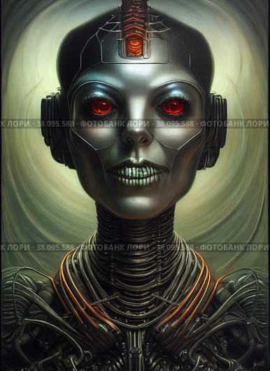Spooky undead monster cyborg. Halloween AI generated illustration. Стоковое AI-изображение, AI-художник Сергей Старуш / Фотобанк Лори