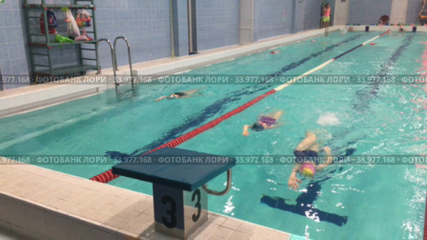 Спортсменки плывут на спине в бассейне, занятия по плаванию (2020 год). Редакционное видео, видеограф Кекяляйнен Андрей / Фотобанк Лори