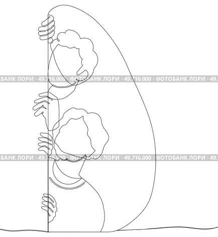 Spying, observing and sneaking. Vector illustration. Sneaking secret, hidden tales whispered in hushed tones Spying person, watchful eye cloaked in invisibility Making observation, single line art. Spying, observing and sneaking. Looking out, cautionary measure against unforeseen events Peeking person, subtle. Стоковая иллюстрация, агентство Ingram Publishing / Фотобанк Лори