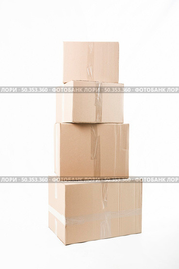 stacked cardboard boxes isolated white background. Стоковое фото, агентство Ingram Publishing / Фотобанк Лори