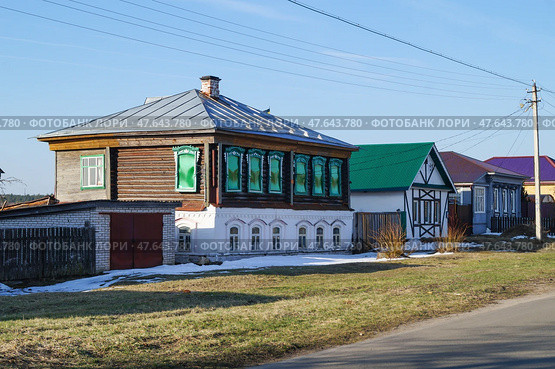 Старинные дома на улице 3-го Интернационала в поселке Мстёра. Стоковое фото, фотограф Сергей Овчинников / Фотобанк Лори