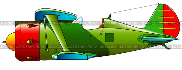 Старый военный самолет на белом фоне, И-15. Стоковая иллюстрация, иллюстратор Рожков Юрий / Фотобанк Лори
