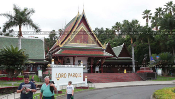 Стилизованная деревня Pueblo Thai village на входе в зоопарк Лоро. Касса. Город Пуэрто де ла Круз (Puerto de la Cruz), Тенерифе, Канарские острова, Испания (2016 год). Редакционное видео, видеограф Кекяляйнен Андрей / Фотобанк Лори