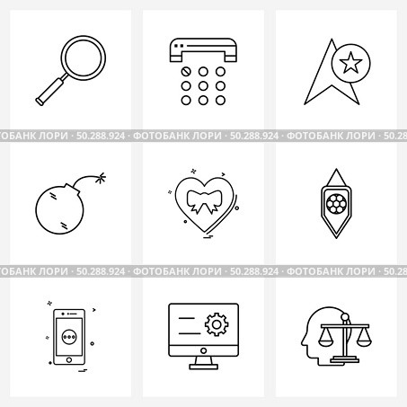 Stock Vector Icon Set of 9 Line Symbols for valentine, heart, computer, blast, bomb Vector Illustration. Стоковая иллюстрация, агентство Ingram Publishing / Фотобанк Лори