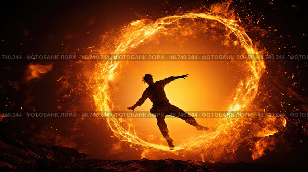 stunt man on fire ai generated. Стоковое AI-изображение, AI-художник Vectorwin / Фотобанк Лори