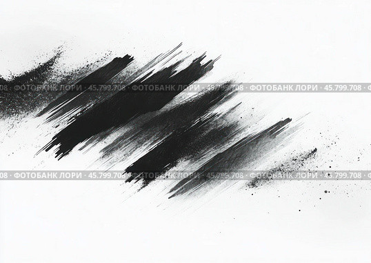 Stylish graphic element: abstract black strokes and splashes of paint on a white background. Стоковое AI-изображение, AI-художник Ярославский Максим / Фотобанк Лори