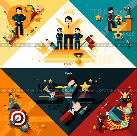 Success corners set with popularity leader and career flat elements isolated vector illustration. Success Corners Set. Стоковая иллюстрация, агентство Ingram Publishing / Фотобанк Лори