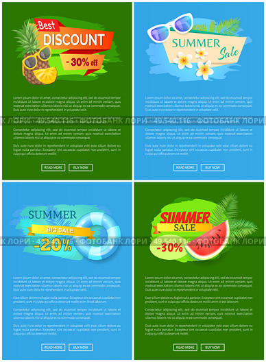 Summer discount summertime set. Lifebuoy and saving ring, watermelon and pineapple with glasses. Prices, special offers vector advertisement leaflets. Summer Discount Summertime Set Lifebuoy Vector. Стоковая иллюстрация, агентство Ingram Publishing / Фотобанк Лори