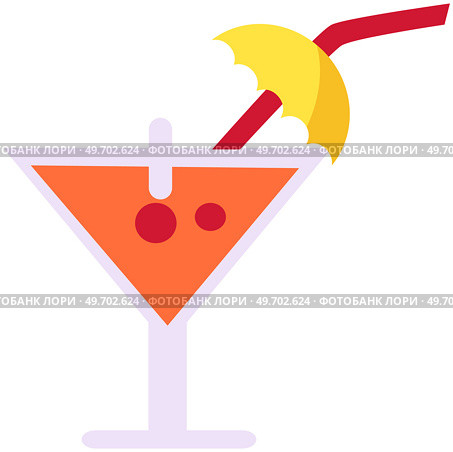 Summer drink, cocktail party martini glass. Tropical alcoholic lemonade with ice and berries. Red drink in martini glass decorated with umbrella. Alcohol, beverage from bar, cosmopolitan cocktail. Beverage from bar cosmopolitan cocktail in martini glass. Tropical alcoholic drink with ice. Стоковая иллюстрация, агентство Ingram Publishing / Фотобанк Лори