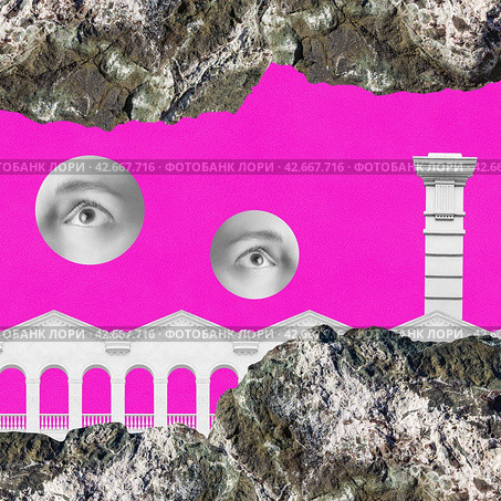 Surreal crazy collage. Art poster, concept, zine cover, funky print. Artwork unusual abstract style. Стоковая иллюстрация, иллюстратор bashta / Фотобанк Лори