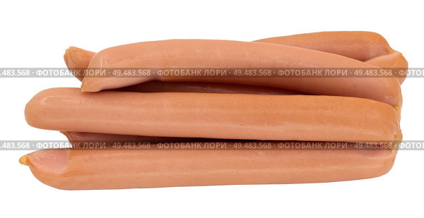 Сырые сосиски в натуральной оболочке на белом фоне. Uncooked sausages in natural shell isolated on white. Стоковое фото, фотограф Татьяна Д / Фотобанк Лори