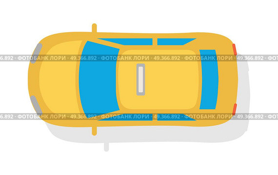 Taxi car top view icon. Yellow taxicab sedan with checker top light box on roof flat style vector illustration isolated on white background. For taxi service app, transport company ad, infographics . Taxi Car Top View Flat Style Vector Icon. Taxi Car Top View Flat Style Vector Icon. Стоковая иллюстрация, агентство Ingram Publishing / Фотобанк Лори