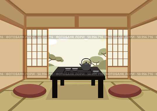 Tea ceremony room with a view of nature. Стоковая иллюстрация, иллюстратор Nobilior / Фотобанк Лори