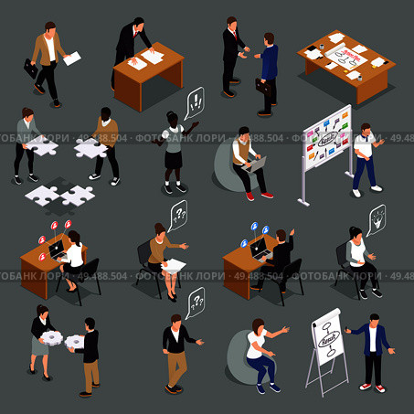 Teamwork efficient collaboration isometric icons collection with interacting unified sharing ideas brainstorming decisions making people vector illustration. Стоковая иллюстрация, агентство Ingram Publishing / Фотобанк Лори