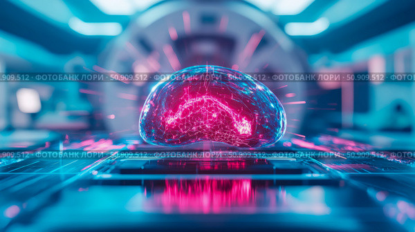 Technological Singularity: A futuristic concept showcasing brain power with integrated circuitry in neural networks. Стоковое AI-изображение, AI-художник Данила Большаков / Фотобанк Лори