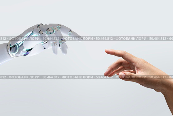 Technology human touch background, modern remake of The Creation of Adam. Стоковое фото, агентство Ingram Publishing / Фотобанк Лори