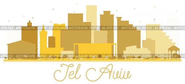 Tel Aviv Israel City skyline golden silhouette. Стоковая иллюстрация, иллюстратор Игорь Сорокин / Фотобанк Лори