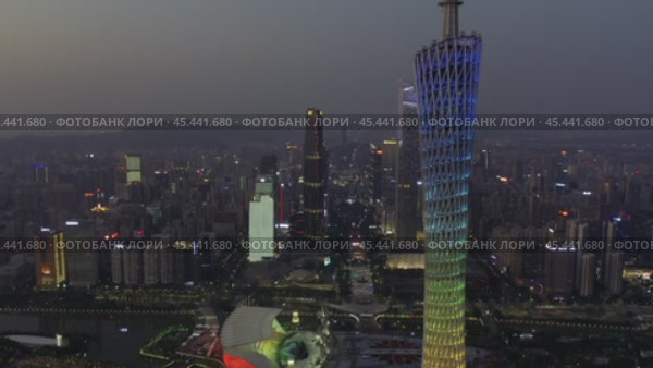 Телебашня Canton Tower в гуанчжоу, Китай (2020 год). Редакционное видео, видеограф  Сергей Фомин / Фотобанк Лори