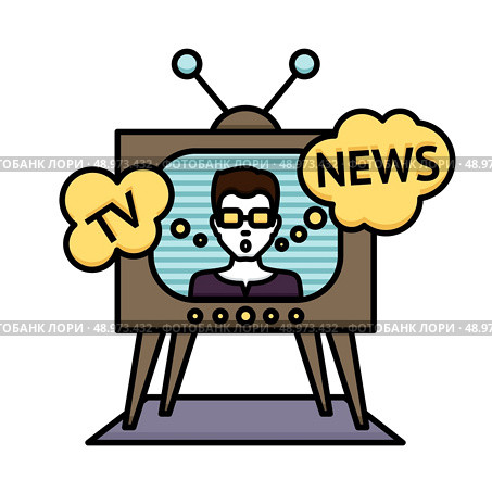 Television news poster with anchorman journalist reporter in tv vector illustration. Стоковая иллюстрация, агентство Ingram Publishing / Фотобанк Лори