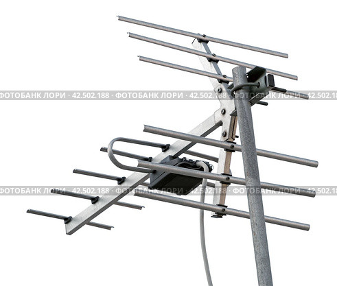 Телевизионная антенна на белом фоне. TV antenna isolated on white. Стоковое фото, фотограф Татьяна Д / Фотобанк Лори
