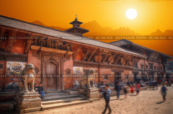 Temples of Durbar Square in Bhaktapur, Kathmandu valey, Nepal. Стоковое фото, агентство Ingram Publishing / Фотобанк Лори