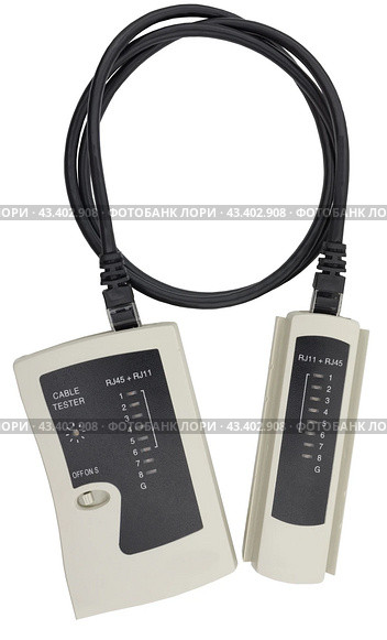 Тестер сетевых кабелей и кабель на белом фоне. Network tester on white background. Стоковое фото, фотограф Татьяна Д / Фотобанк Лори