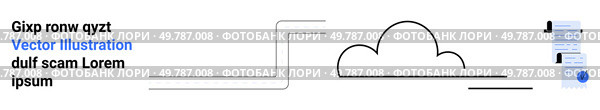 Text blocks and a blue callout with cloud outline and chat bubbles. Ideal for tech, communication, web design, marketing, presentations, app development, social media. Landing page. Simplified Cloud and Messaging Elements for Diverse Digital Application Needs. Стоковая иллюстрация, агентство Ingram Publishing / Фотобанк Лори