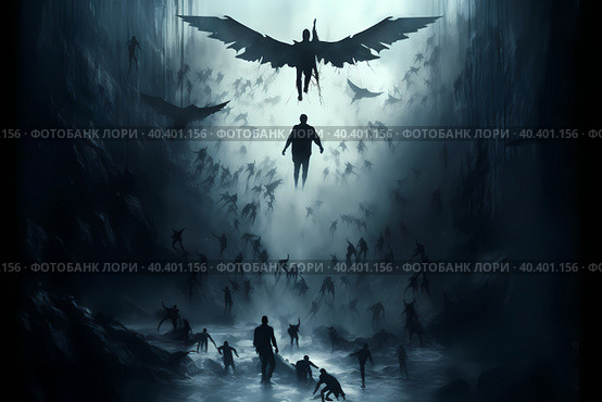 The angel Lucifer falls from heaven ai generated art. Стоковое AI-изображение, AI-художник Mihail Mihaylov / Фотобанк Лори