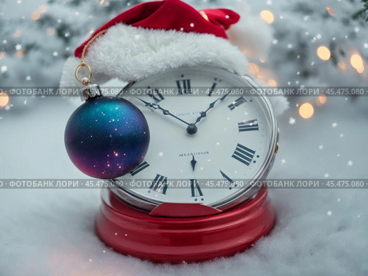 The clock is counting down the first moments of the New Year. New Year's card. Стоковое AI-изображение, AI-художник Сергей Елизарьев / Фотобанк Лори