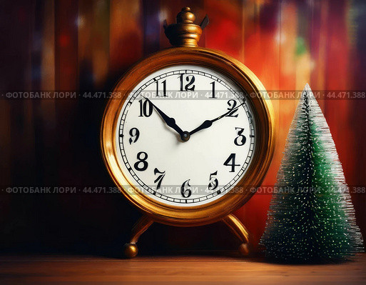 The clock is counting down the last moment of the outgoing old year. There is little time left until the New Year. Is everything ready to celebrate the New Year? Стоковое AI-изображение, AI-художник Сергей Елизарьев / Фотобанк Лори