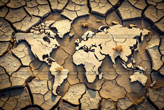 The concept of global warming of the planet earth. Dry and cracked earth, dry due to lack of rain. The effects of climate change. Стоковое AI-изображение, AI-художник Photojuli / Фотобанк Лори
