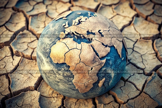 The concept of global warming of the planet earth. Dry and cracked earth, dry due to lack of rain. The effects of climate change. Стоковое AI-изображение, AI-художник Photojuli / Фотобанк Лори