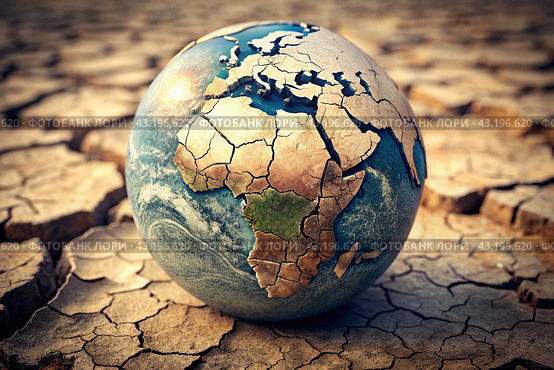 The concept of global warming of the planet earth. Dry and cracked earth, dry due to lack of rain. The effects of climate change. Стоковое AI-изображение, AI-художник Photojuli / Фотобанк Лори
