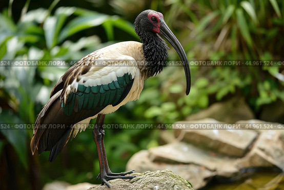 The exquisite details of the Northern Bald Ibis. Стоковое AI-изображение, AI-художник Veniamin Kraskov / Фотобанк Лори