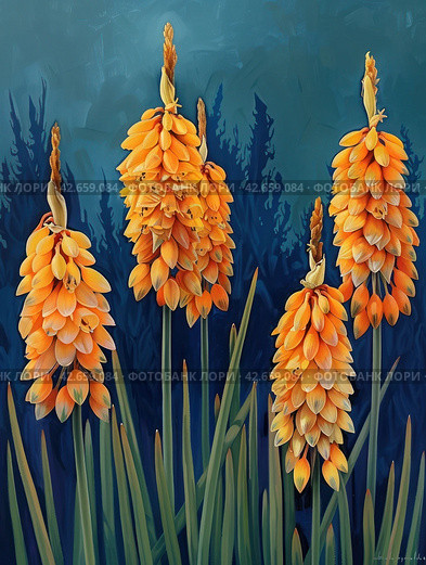 The flowers are arranged in pyramidal clusters and are painted in various shades from light orange to rich terracotta.    Generative AI. Стоковое AI-изображение, AI-художник Анна Кривицкая / Фотобанк Лори